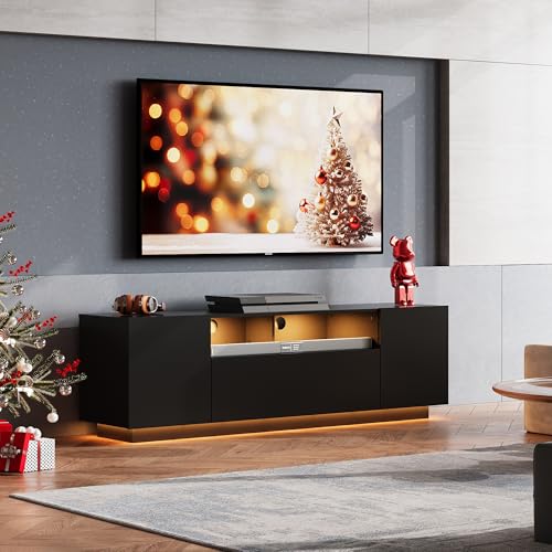 Black TV Stand with LED Lights and Storage Cabinet U855