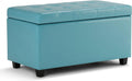 Soft Blue Tufted Faux Leather Lift Top Storage Ottoman I55996