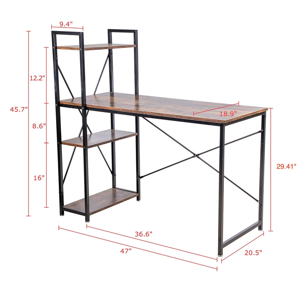 Black 47-inch Metal Computer Desk with 4-Tier Storage Shelves T175