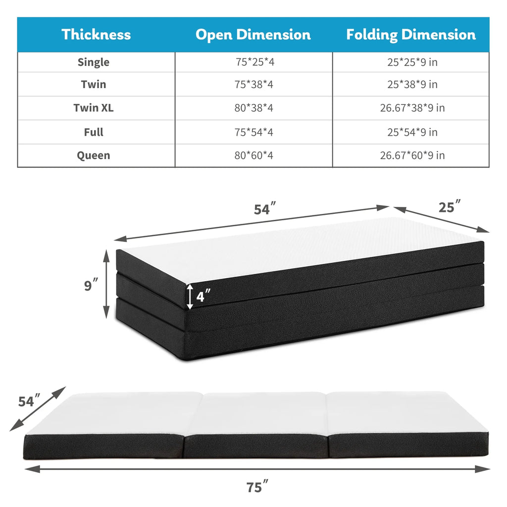 4 inches Tri-Fold Memory Foam Mattress Topper S38848