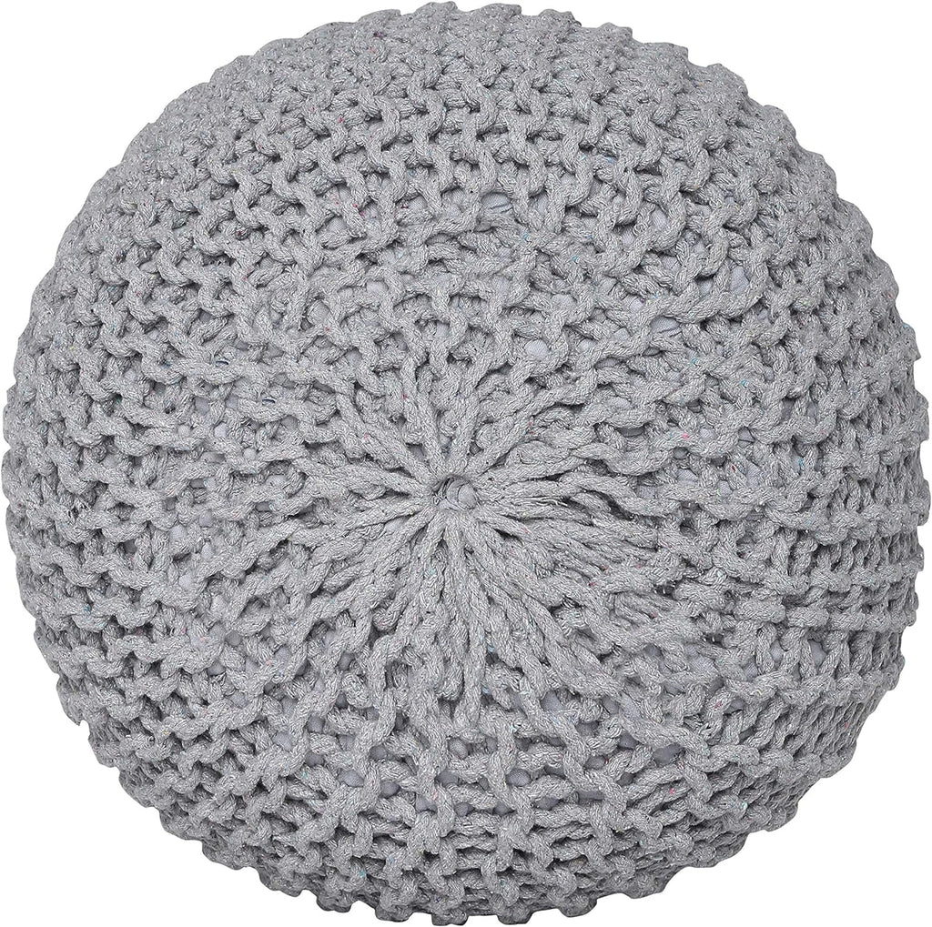 Round Cable Knitted Pouf Ottoman 18”x18”x14” Gray B986141
