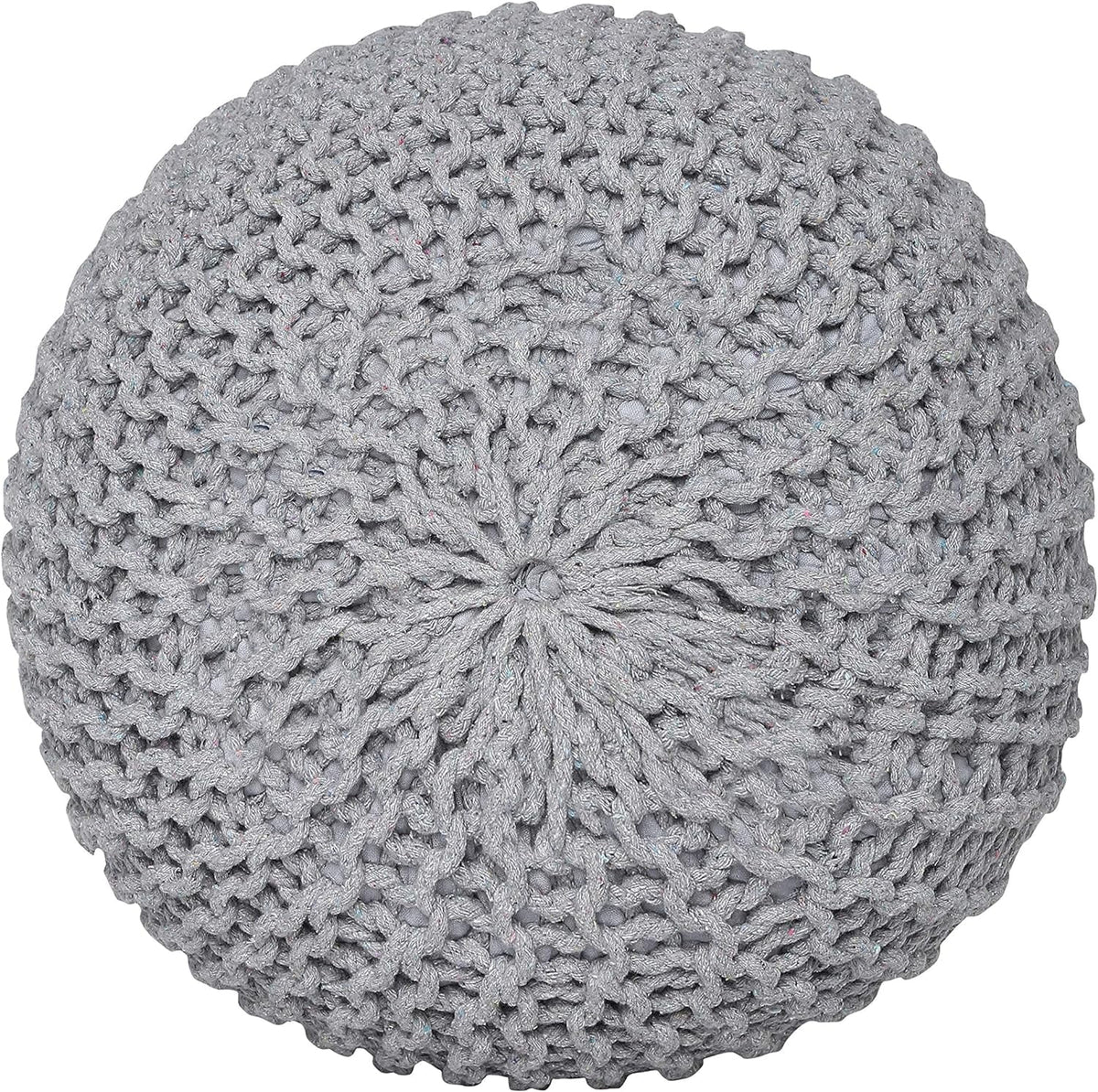 Round Cable Knitted Pouf Ottoman 18”x18”x14” Gray B986141