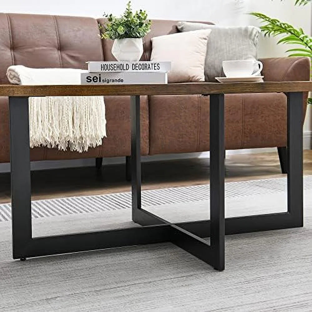 Round Solid Wood Coffee Table with Metal Legs A612228