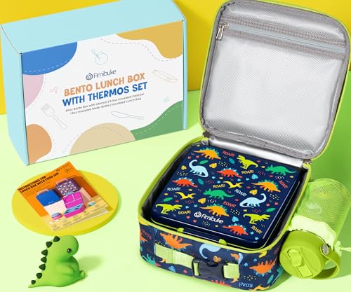 Kids Bento Lunch Box with Thermos, 8.5 OZ Insulated Food Jar, Lunch Bag, Water Bottle F19184