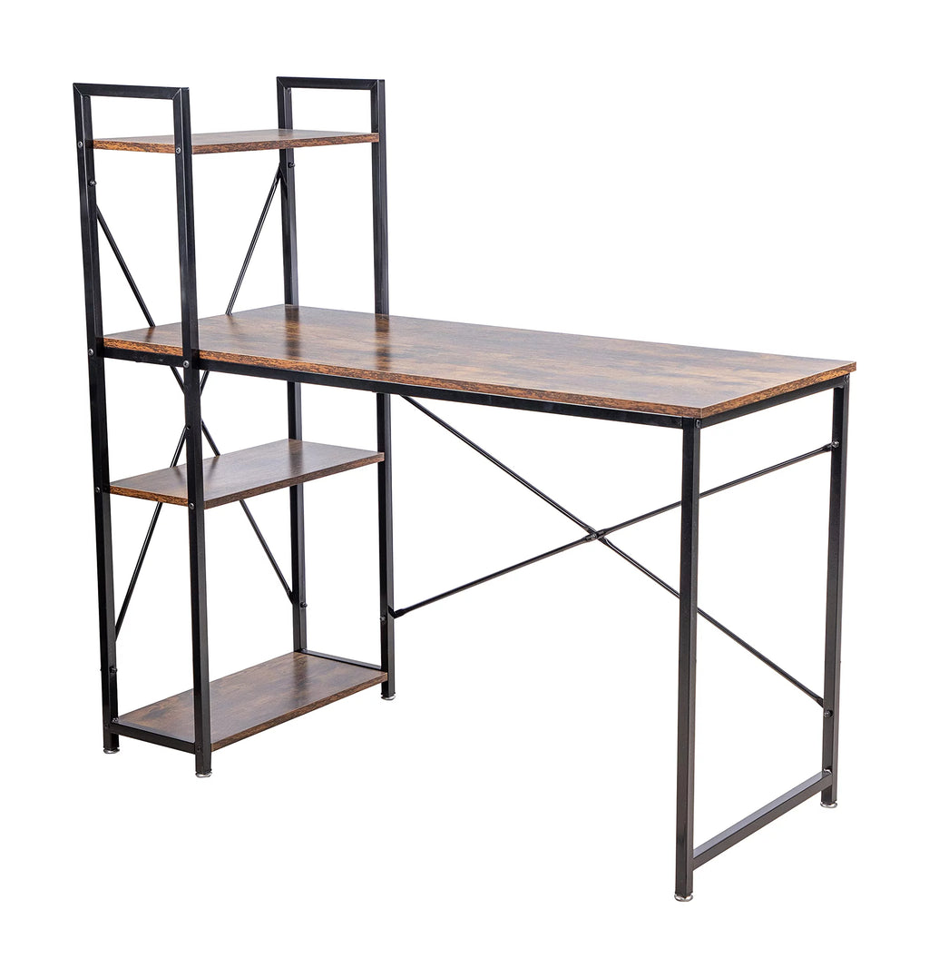 Black 47-inch Metal Computer Desk with 4-Tier Storage Shelves T175