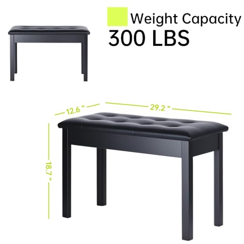Solid Wood Padded Piano Bench with Storage X85461