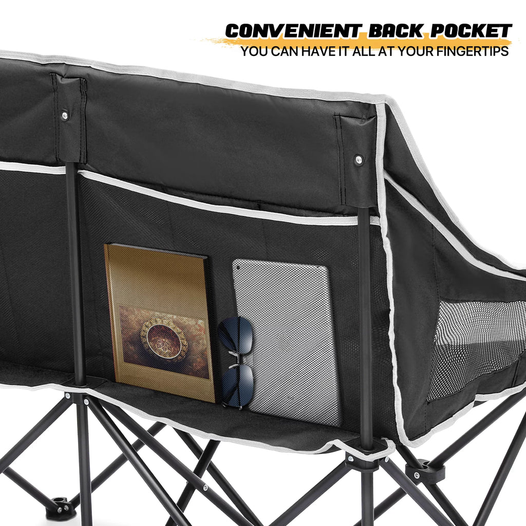Portable 2 Person Folding Camping Sofa Chair with Carry Bag, Black K66967