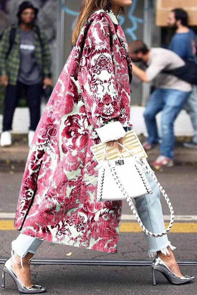Print Patchwork Turndown Collar Outerwear N5879