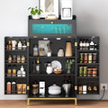 Black and Gold Pantry with Charging Station and LED Light F6577