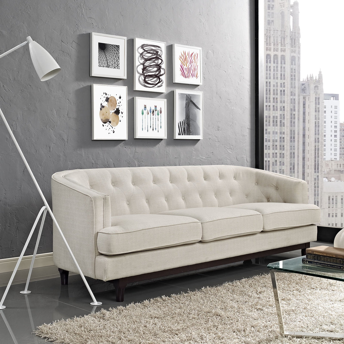 Beige Upholstered Fabric Sofa K17370