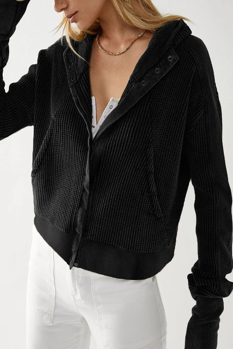 Solid Zipper Hooded Collar Outerwear A335698