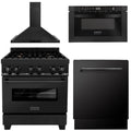 30 In. Dual Fuel Range, Range Hood, Microwave and Dishwasher in Black Stainless Steel W67741