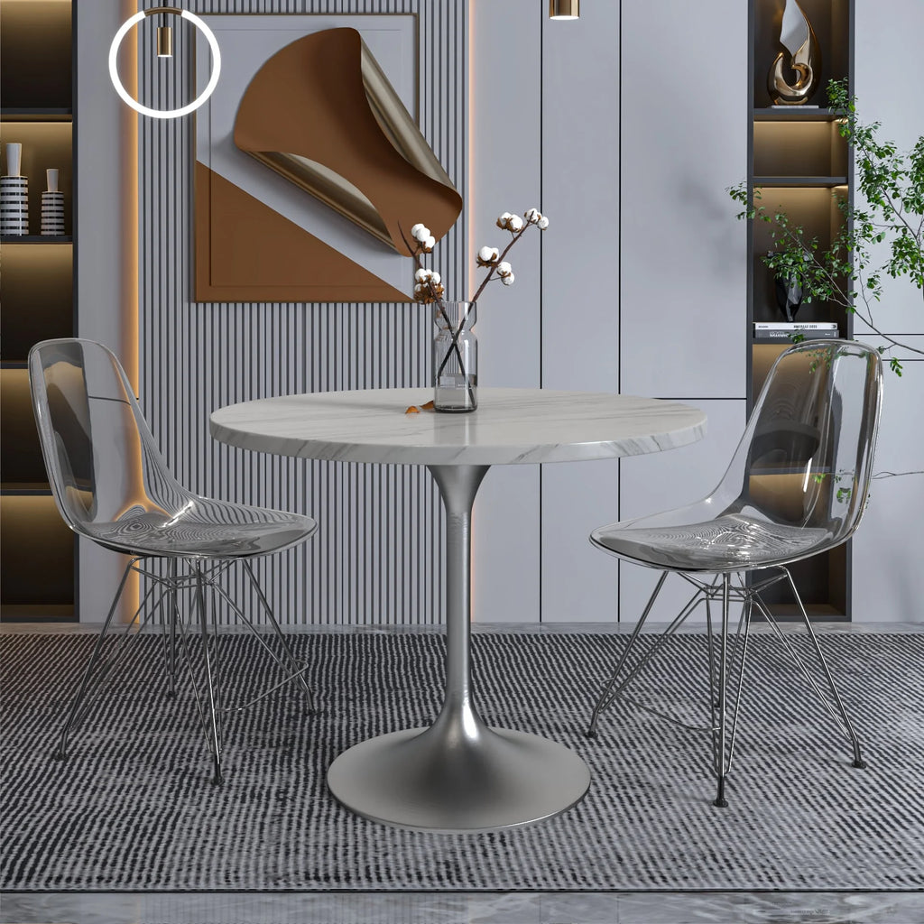 36" Round Sintered Stone Dining Table with Stainless Steel Pedestal Base P290751