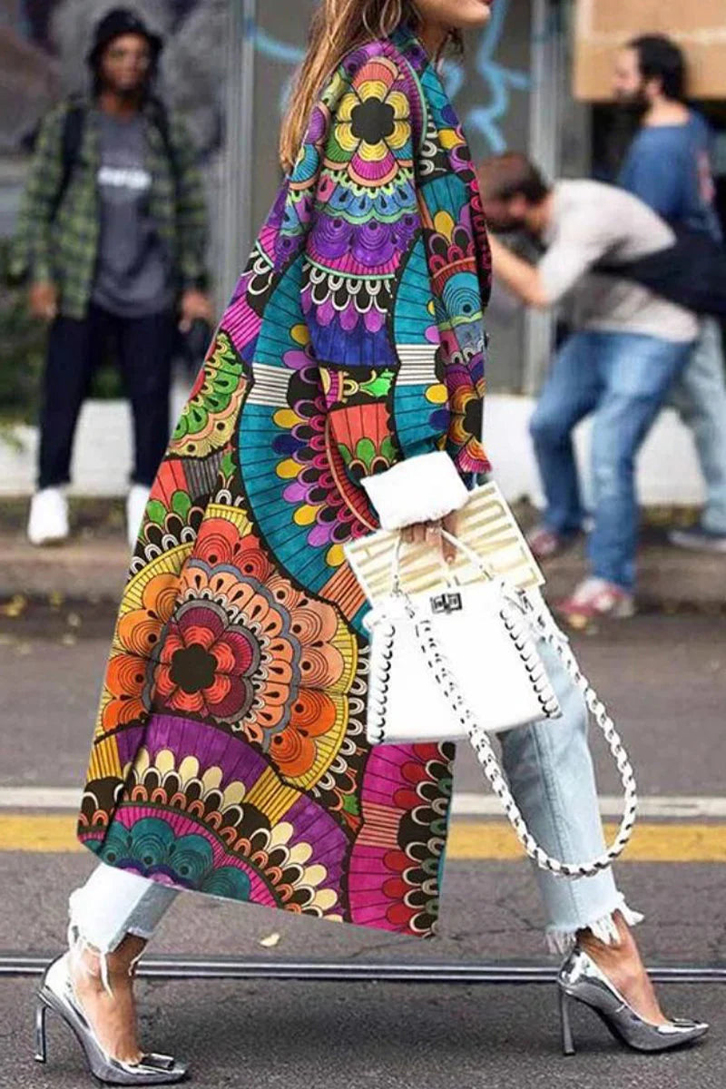 Print Patchwork Turndown Collar Outerwear N5879