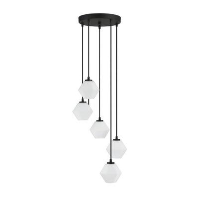 5 Light Geometric Chandelier Matte Black Frosted M397
