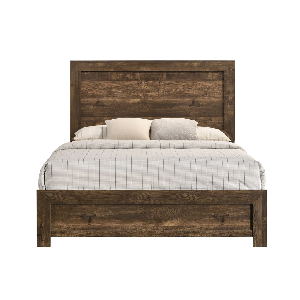 Rustic Walnut 2-Piece Panel Bed and Nightstand Set with USB Port O51273