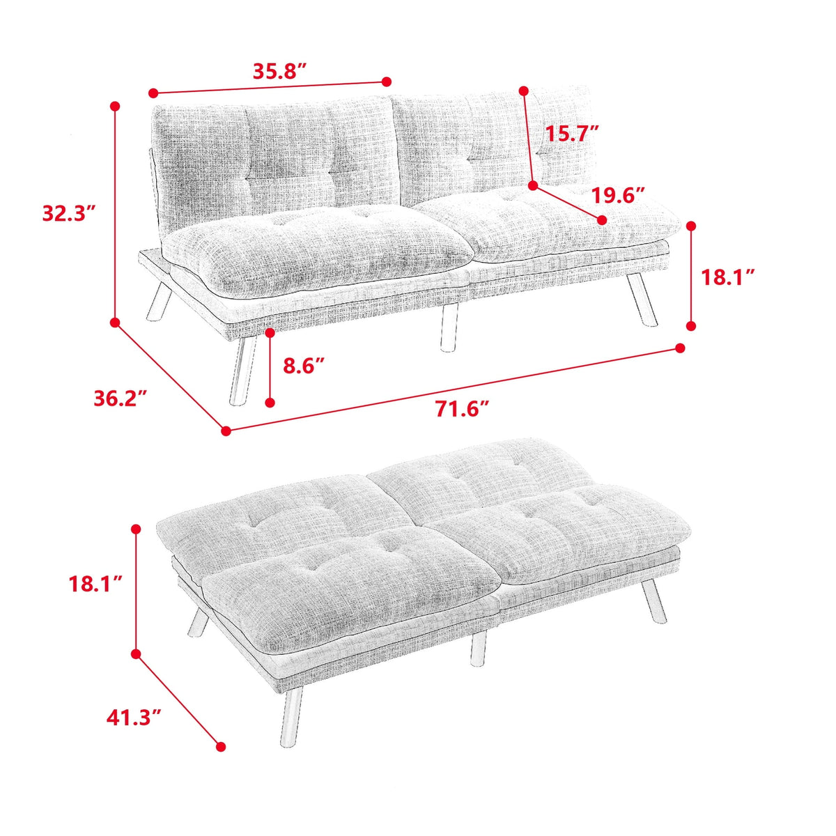 Convertible Sofa Bed with Metal Legs Blue E479