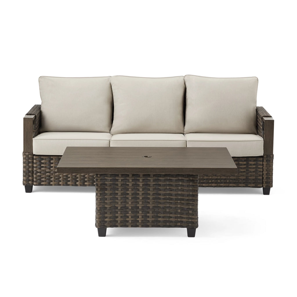 Brown Wicker Sofa and Adjustable Height Table Set O99878