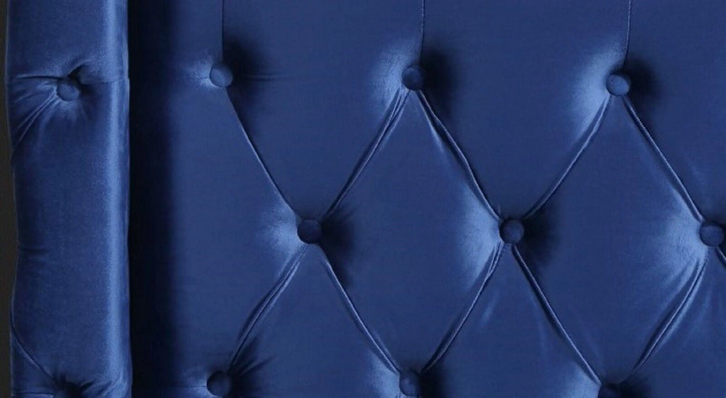 Blue Velvet Upholstered King Size Platform Bed V185