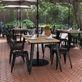 Indoor/Outdoor Dining Table with Umbrella Hole, 30" x 60" Brown Poly Resin Top and Black Steel Base T40580