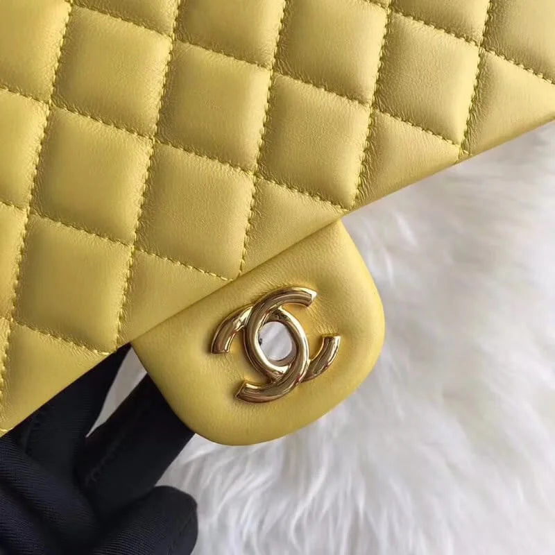 Yellow Lambskin Leather Flap Bag I875