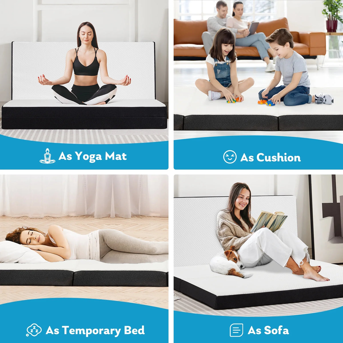 4 inches Tri-Fold Memory Foam Mattress Topper S38848