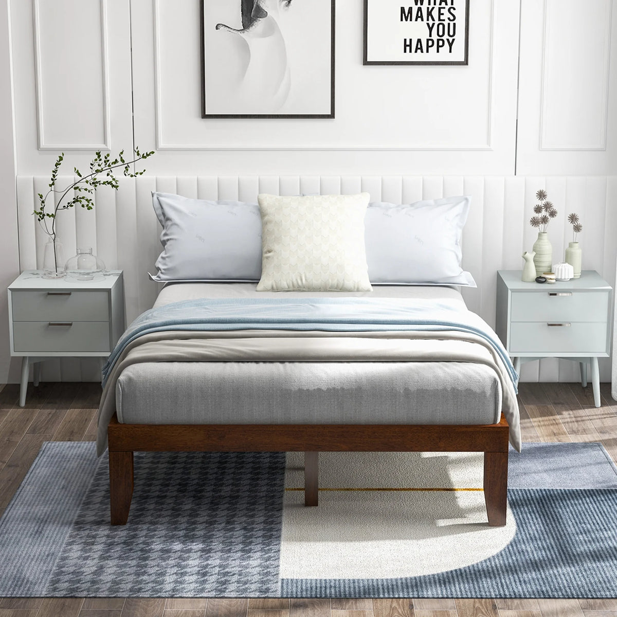 Full Size Wooden Bed Frame with Wood Slats X14308