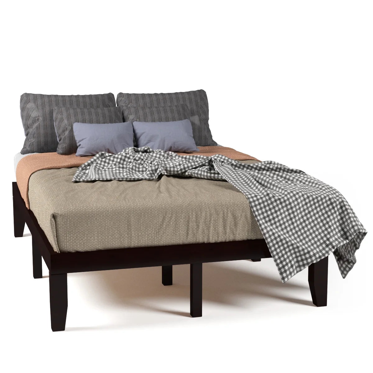 Full Size Wooden Bed Frame with Wood Slats X14308