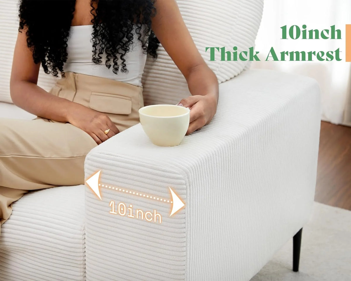 White Corduroy 3 Seater Sofa with Extra Deep Seats R715