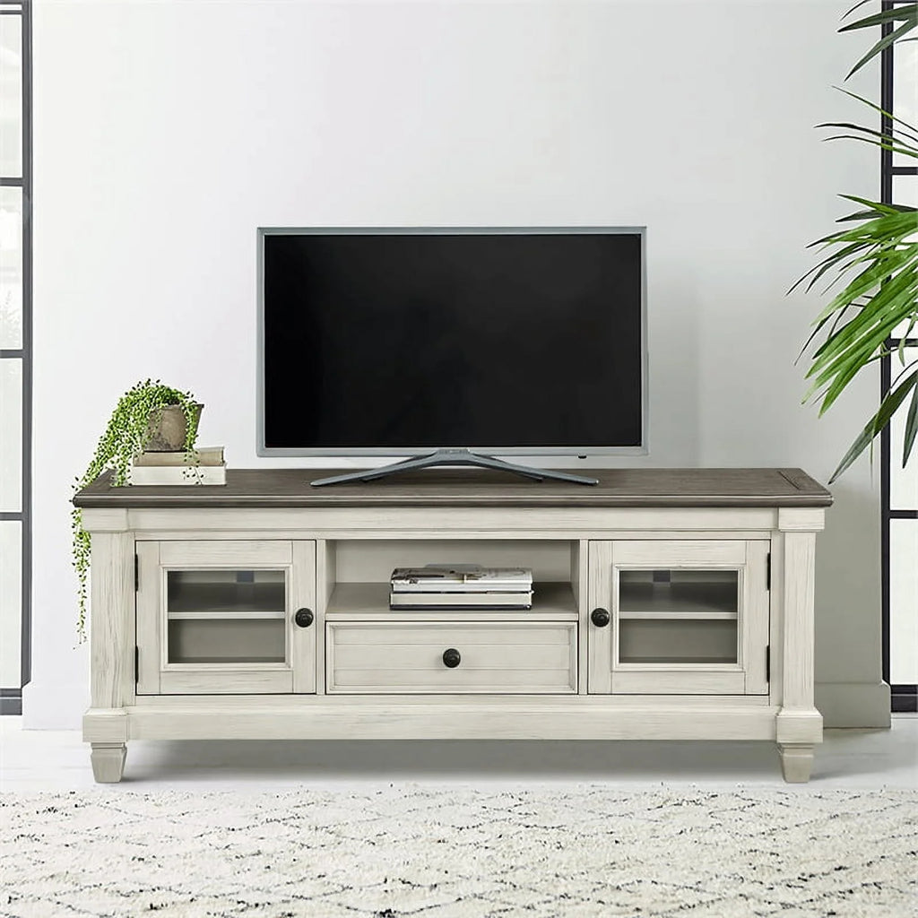 Antique White and Rosy Brown Wood TV Stand K320714