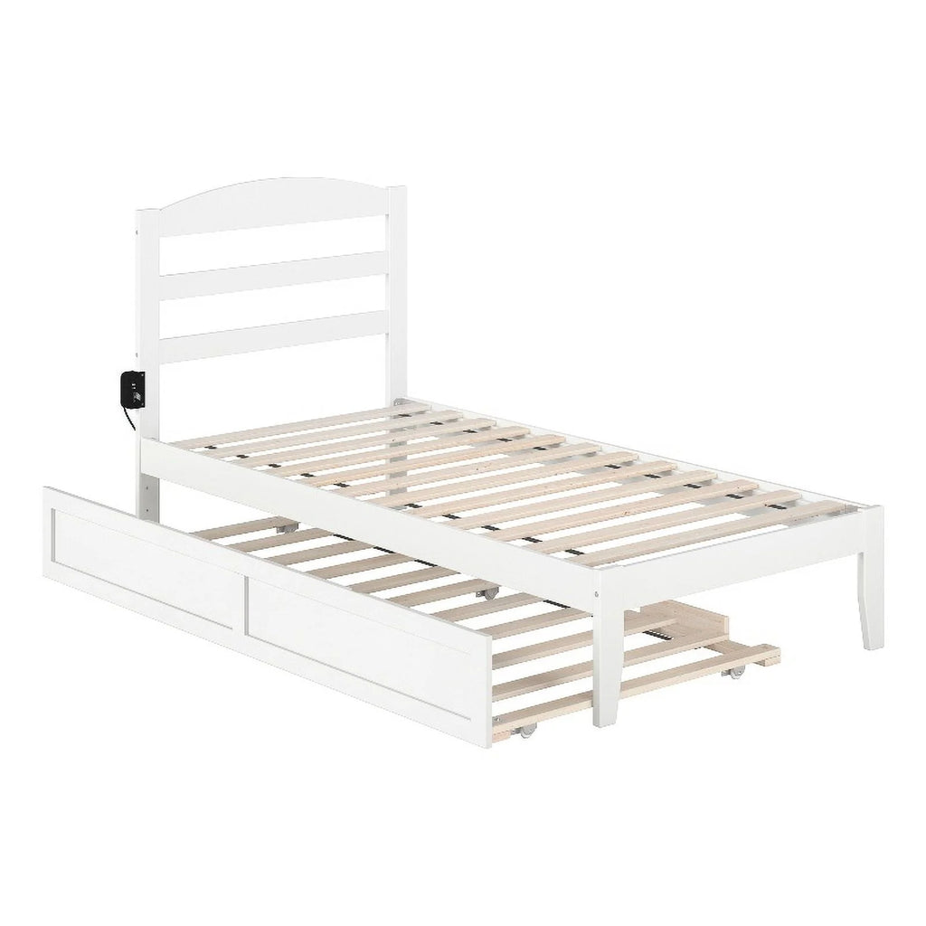 Solid Wood Traditional Twin Bed with Twin Trundle in White Y287622