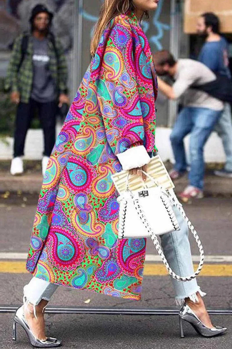 Print Patchwork Turndown Collar Outerwear N5879