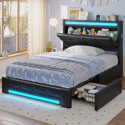Queen Bed Frame with Storage Headboard & 4 Drawers X592