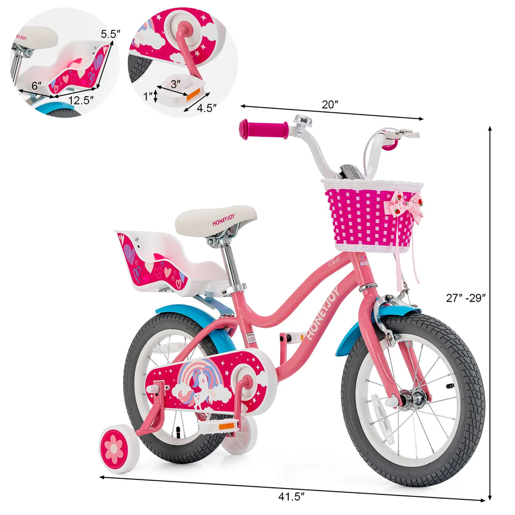 14 Inches Kids Bicycle with Training Wheels Pink Q291