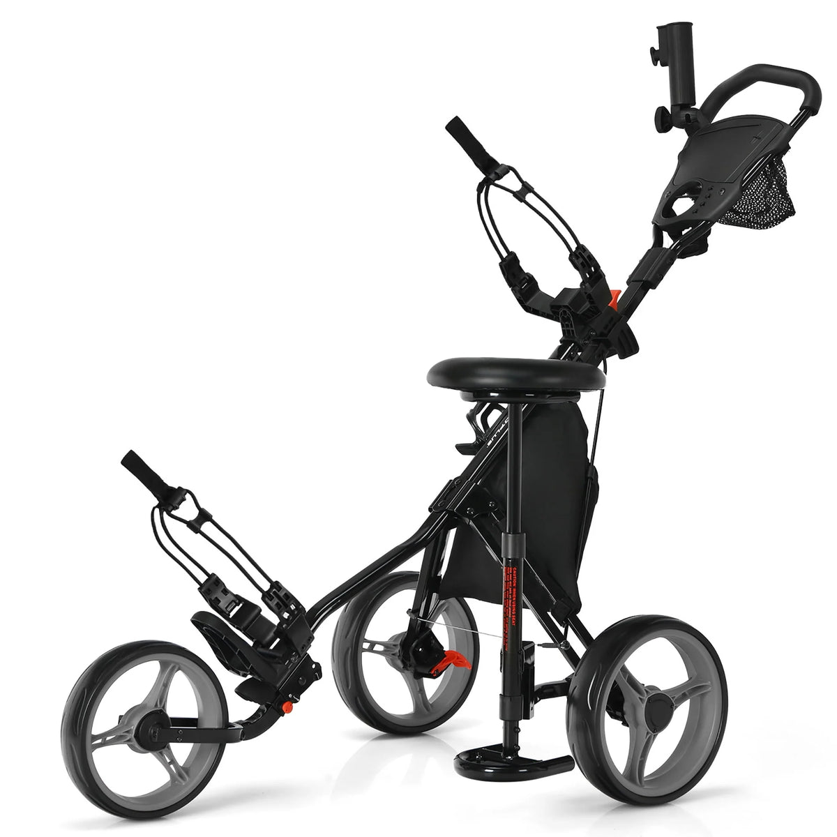 Folding 3 Wheels Golf Push Cart with Seat Blue N391983