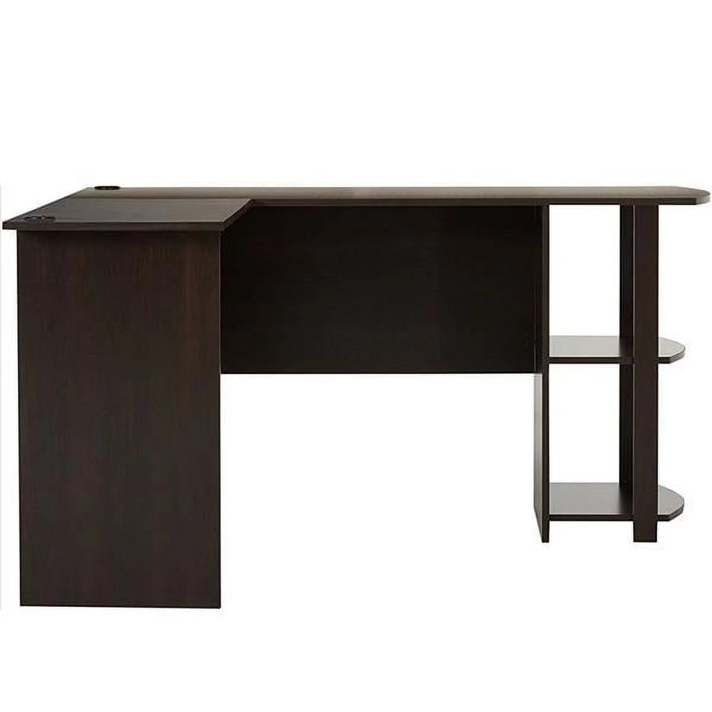 L-Shaped Wood Computer Desk with Bookshelves Dark Brown V79865