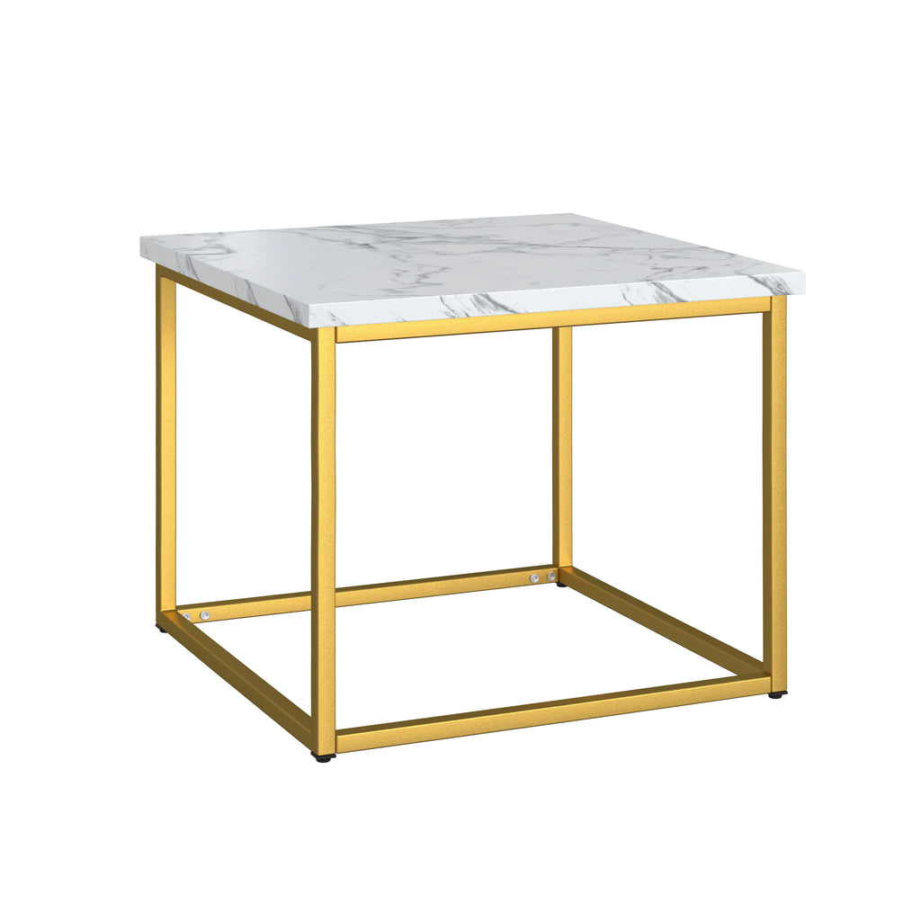White Marble And Gold Square End Table with Metal Frame H531241
