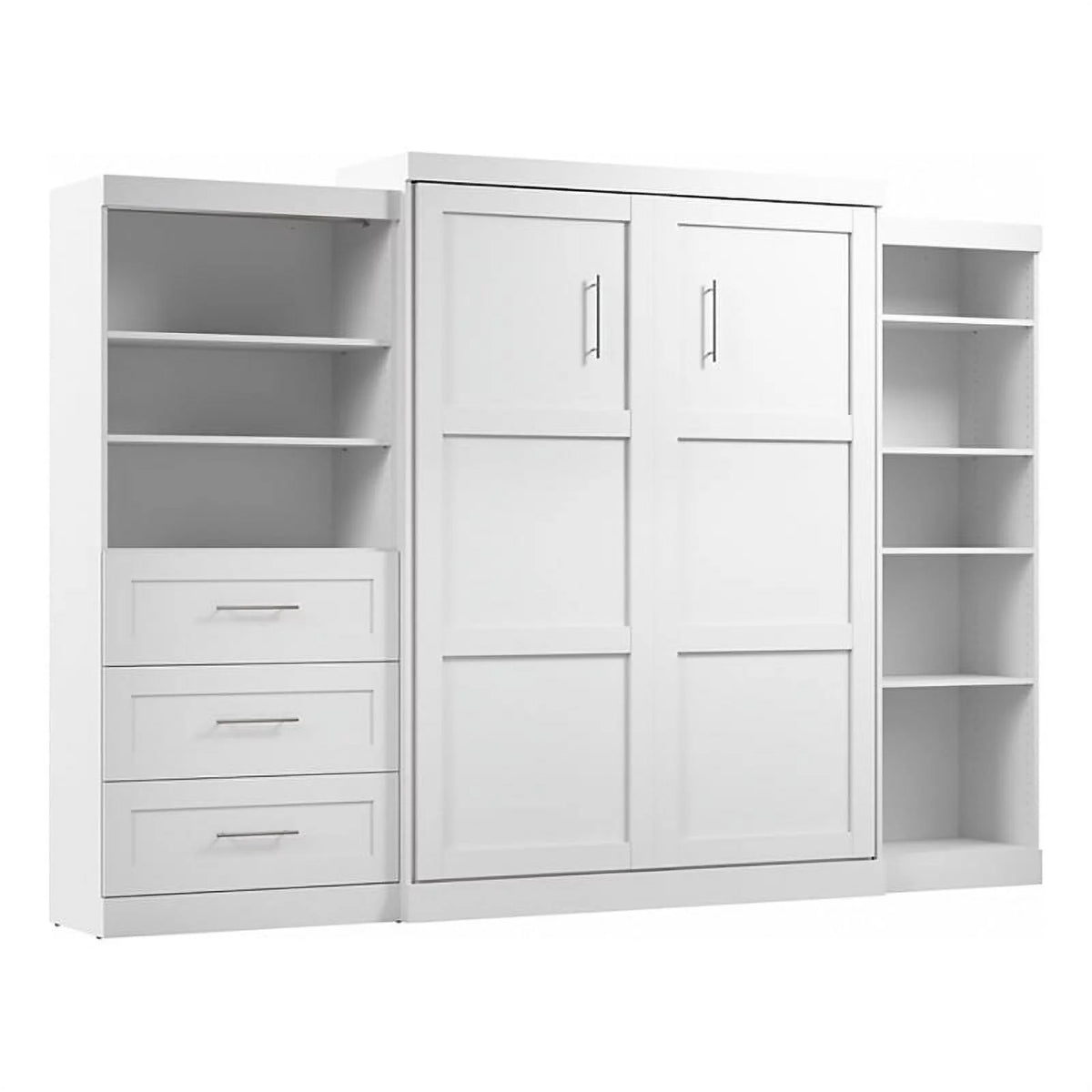 White Wood Queen Storage Wall Bed F633