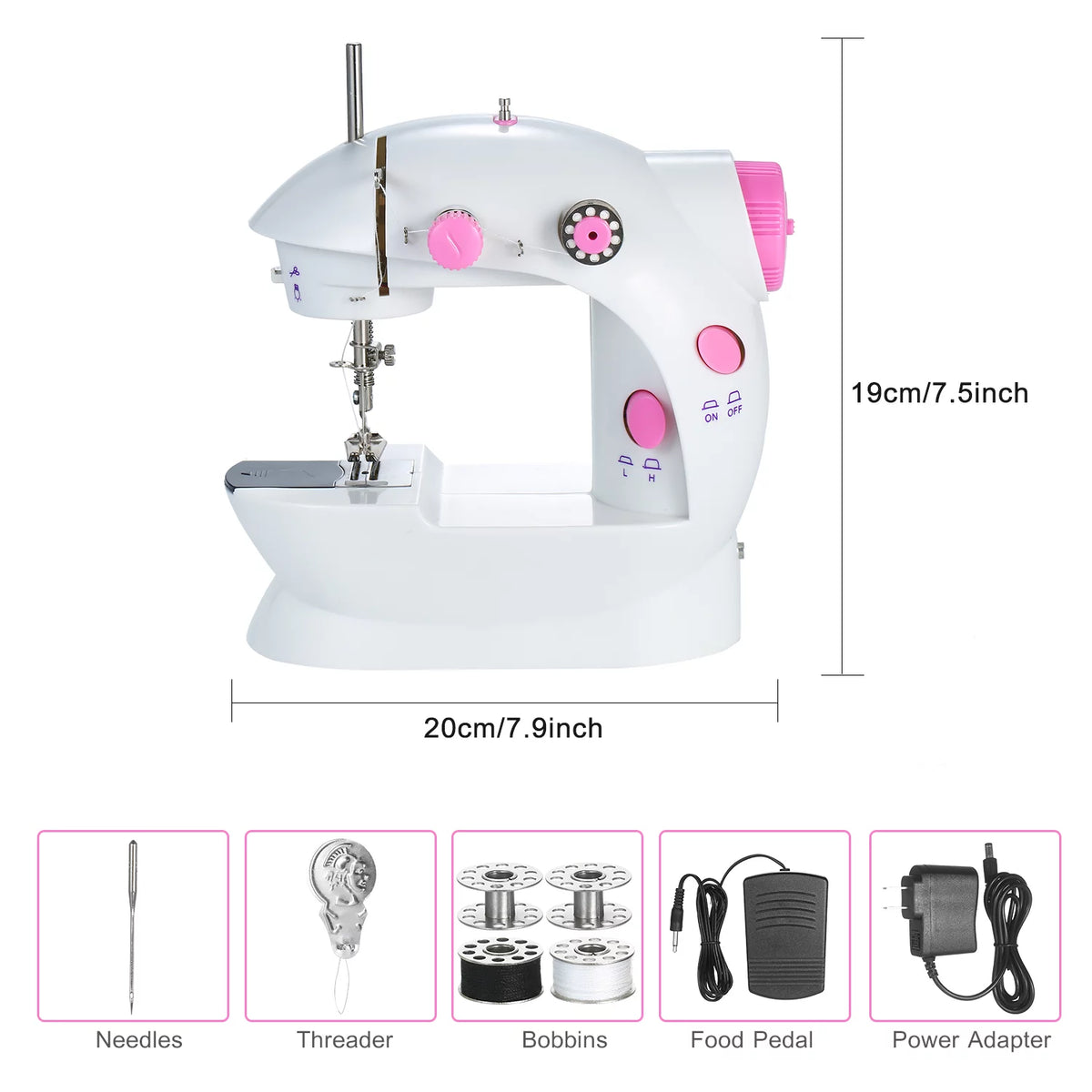 Adjustable 2-Speed Portable Electric Mini Sewing Machine with Lights and Cutter V3153