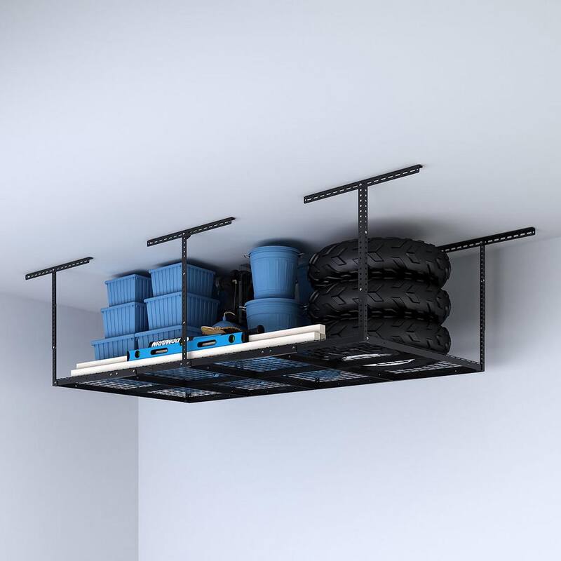 Adjustable Height Overhead Ceiling Mount Garage Rack in Black R142038