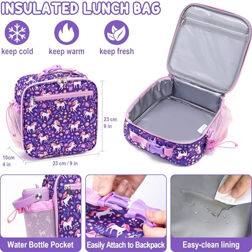 Kids Bento Lunch Box with Thermos, 8.5 OZ Insulated Food Jar, Lunch Bag, Water Bottle F19184