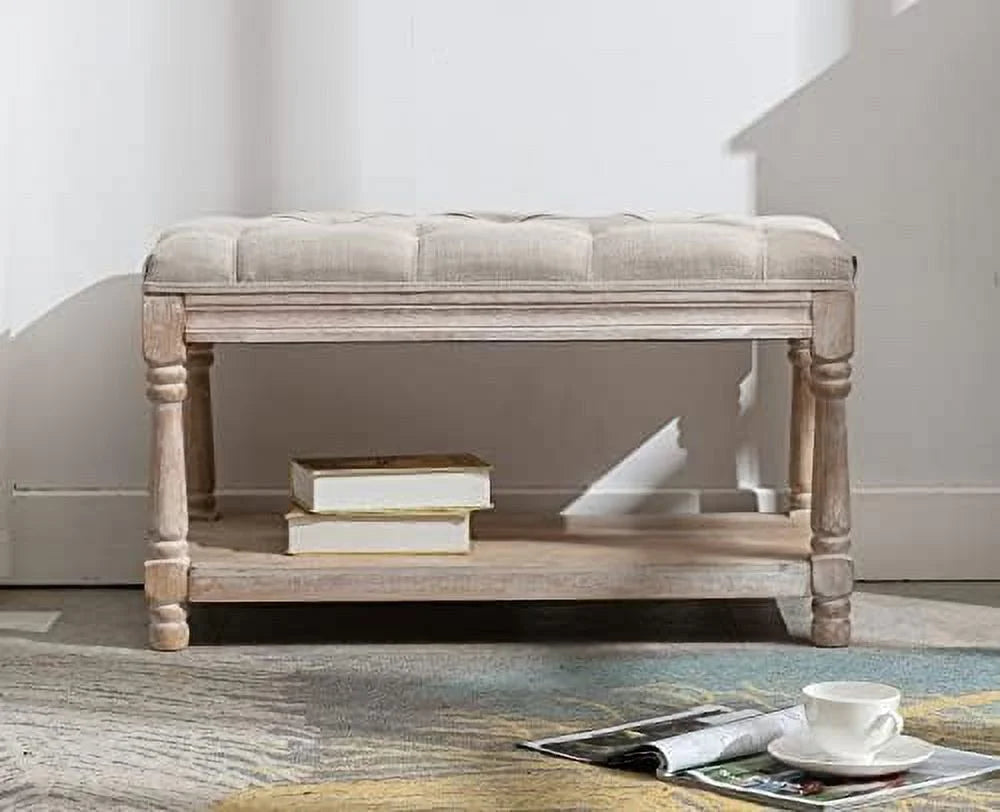 Black Tufted Wood Entryway Bench L8870