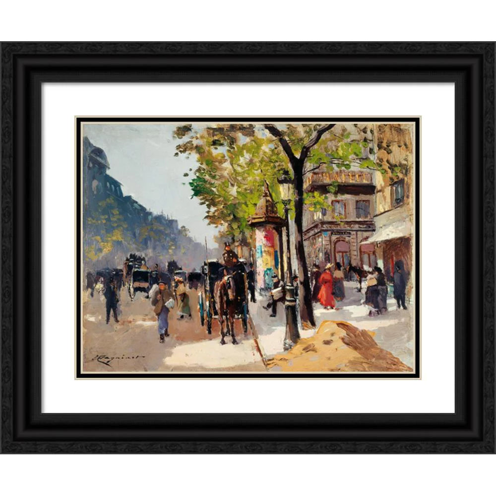 Black Ornate Wood Framed Double Matted Art Print H12161