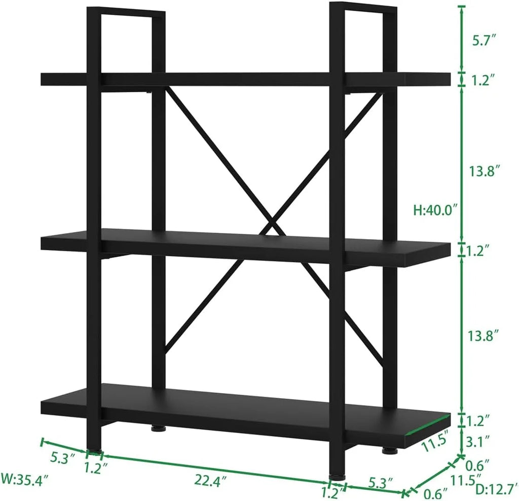 Black 3 Tier Metal Wooden Bookshelf F30845