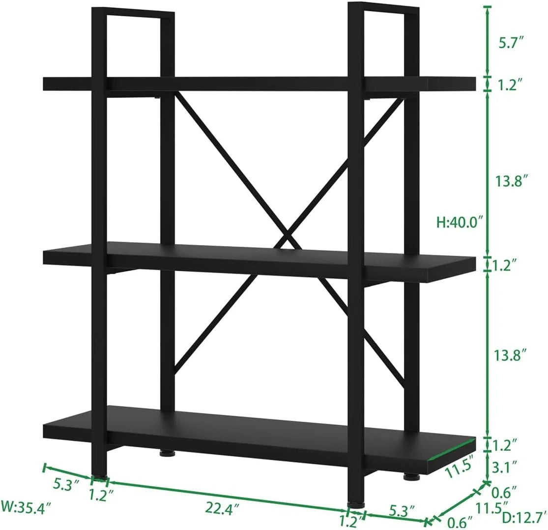 Black 3 Tier Metal Wooden Bookshelf F30845