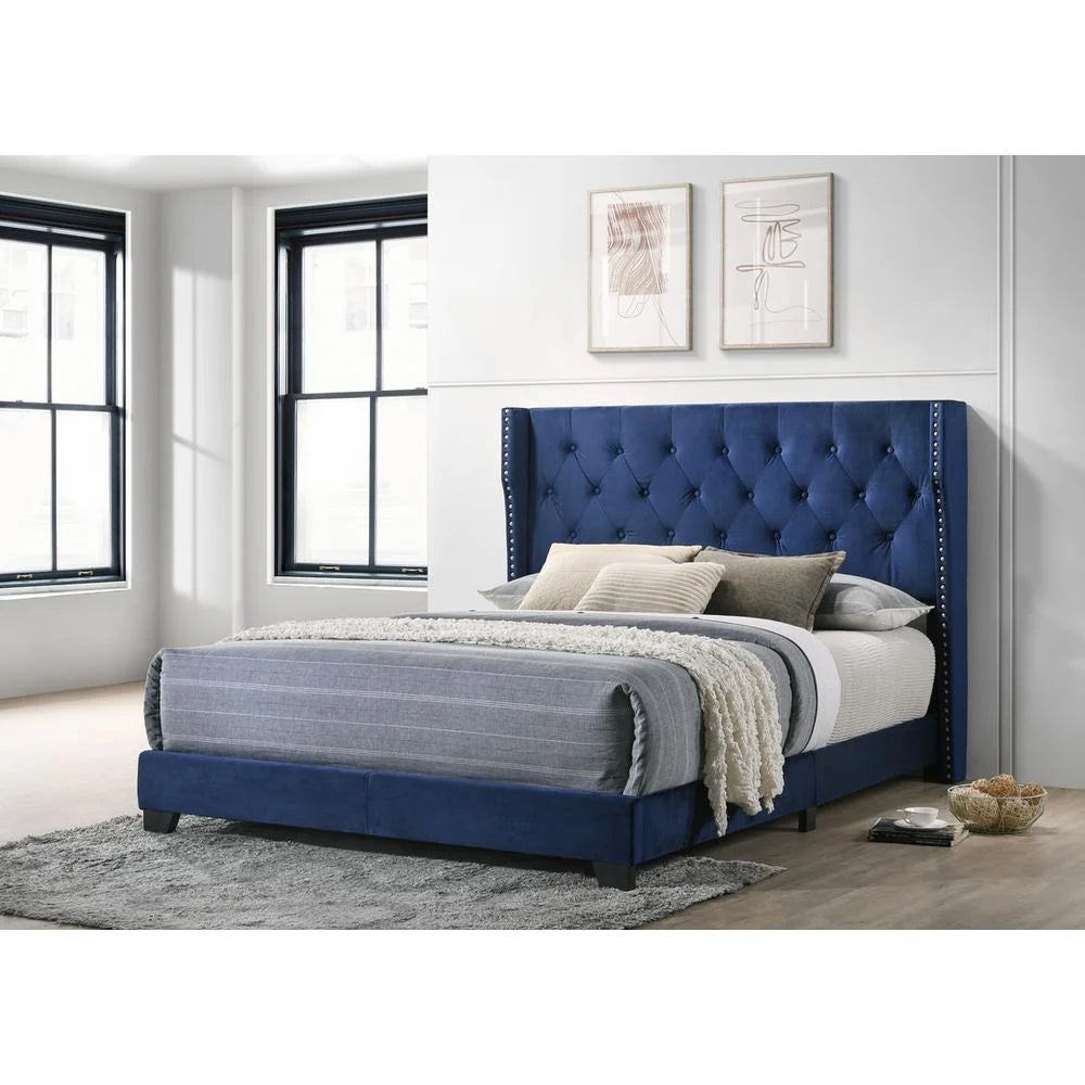 Navy Blue Velvet Tufted Full Size Bed Z231