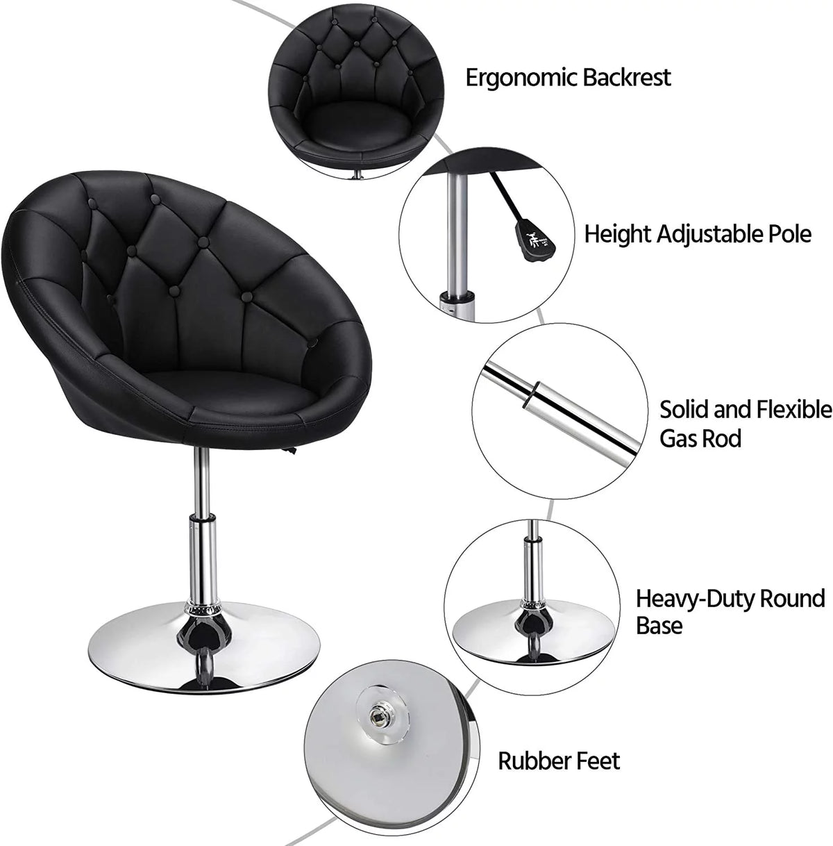 Adjustable Swivel Round Leather Chair with Wheels L659433