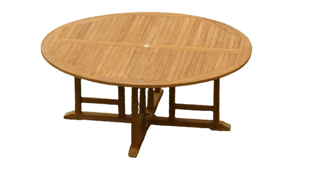 Grade-A Teak 7 Pc Dining Set with 72" Round Table and 6 Stacking Arm Chairs H254