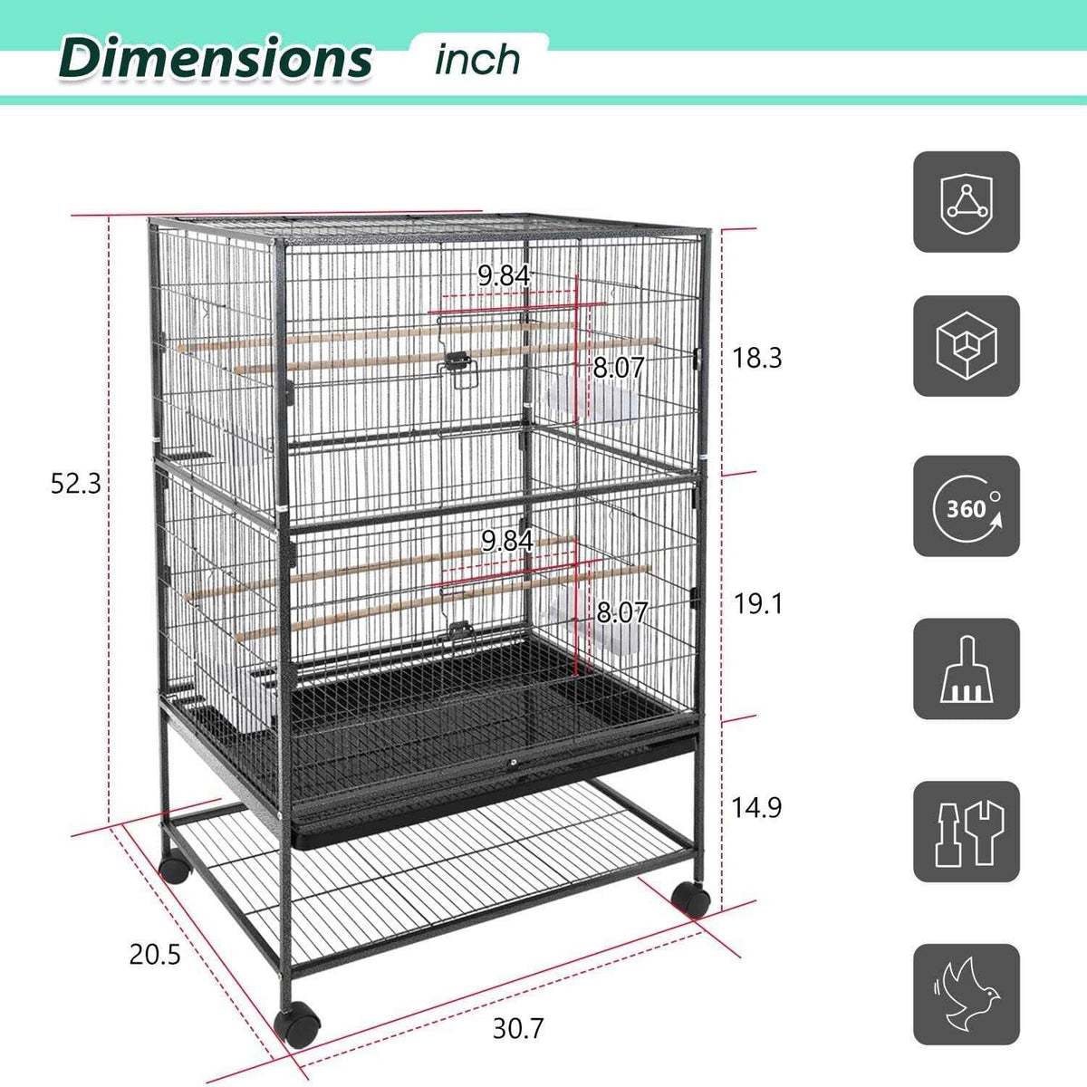 35-inch Wrought Iron Bird Cage with Rolling Stand M885953