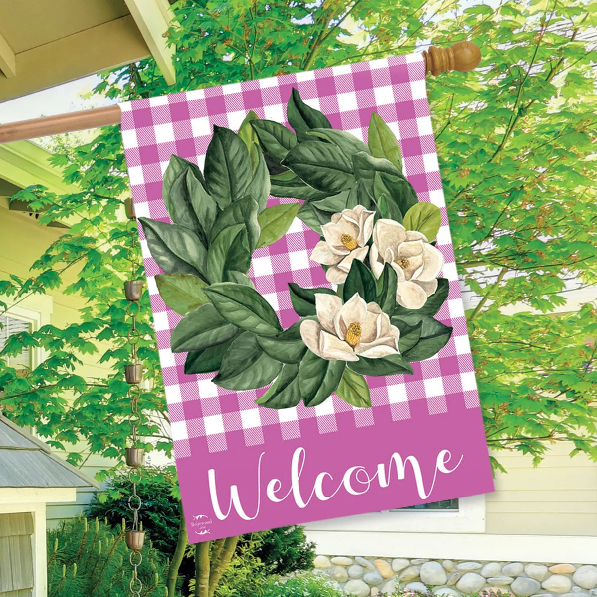 Pink Magnolia Wreath House Flag 28" x 40" P1224
